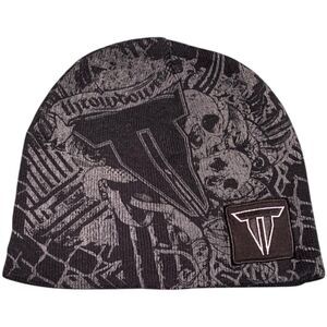 THROWDOWN Beanie One Size Skull Tattoo Fighter MMA Wrestling UFC Black/Gray